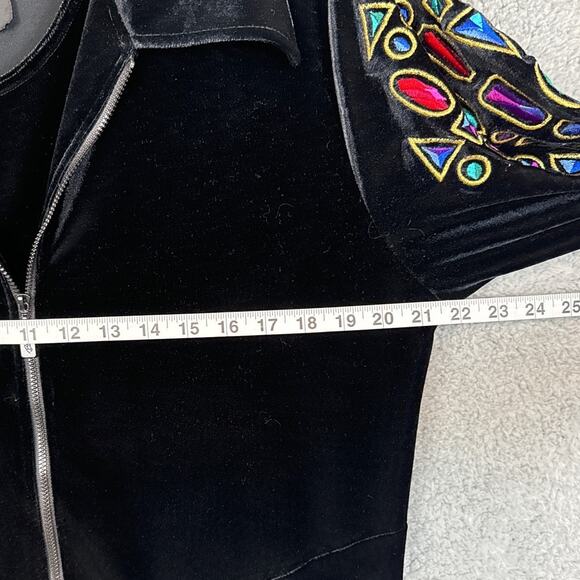 Vintage Bob Mackie Velour Jacket & Shell Black Embroidered Jewel Tones Size M - Picture 5 of 12